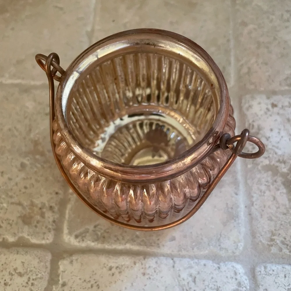 Mini Mercury Glass Hanging Votive Candleholders Copper Set of 3